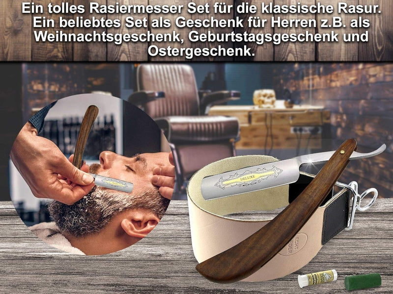 Vater Herren Geschenk Rasiermesser Set Anfänger mit Solingen Paste und extra Breitem Profi Streichri