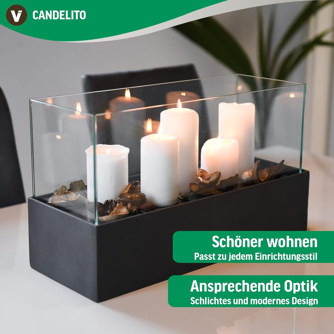 Deko-Windlicht Kerzenhalter rechteckig CANDELITO - Weiss Matt 50x20x29 50x20x29 Weiss Matt, 50x20x29