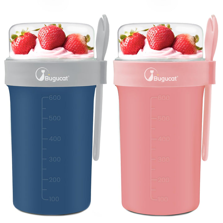 Bugucat Müslibecher to Go 2er Set, Joghurtbecher to Go 760ml+230ml mit Dressing Behälter Müsli to go