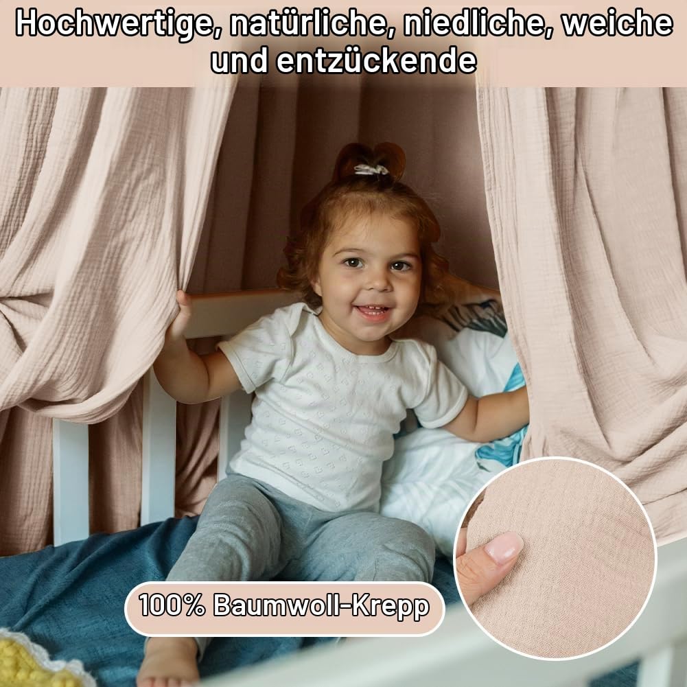 HOTUT Hausbett Himmel,2 Stück Betthimmel Babybett aus Musselin,Weich und atmungsaktiv Baldachin Kind