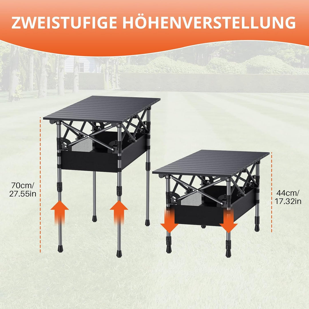 FUNYKICH Campingtisch Klappbar 82 x 40cm, Klapptisch mit 2 Höhenverstellbar(44/70cm), Einfache Monta