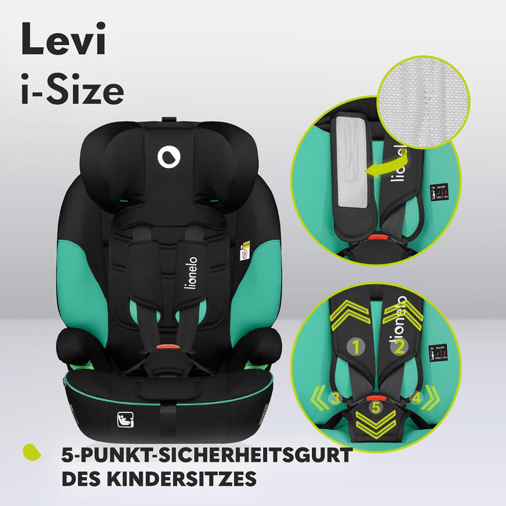 LIONELO LEVI I-SIZE 76-150 cm Kinderautositz, Gruppe 1 2 3, Seitenschutz, 10 Grad Kopfstützenverstel