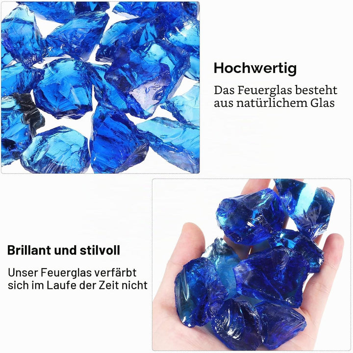 QUARKZMAN Feuerglas für Feuerstelle 2–3cm (1/9") Hochglänzende Reflektierende Glassteine für Natürli