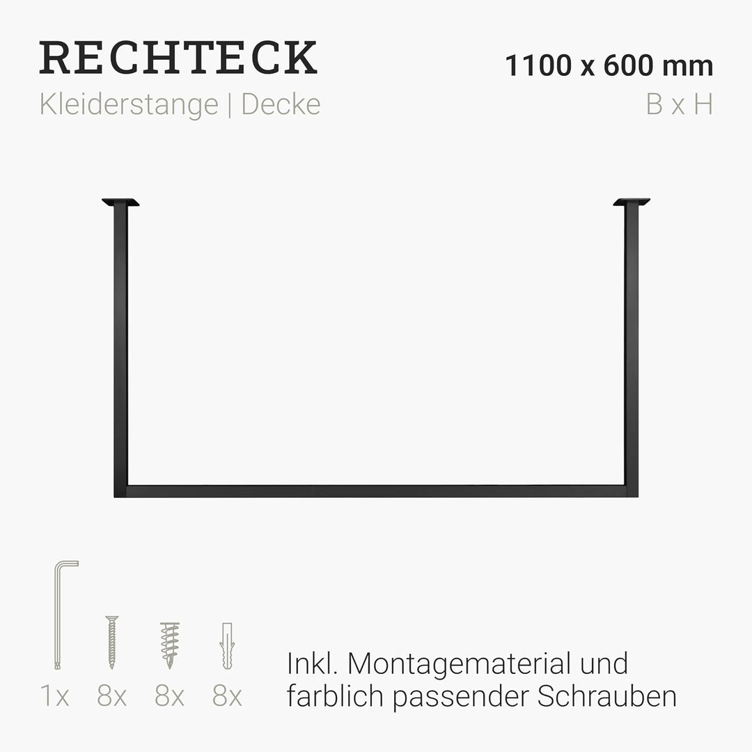 1x Kleiderstange RECHTECK, Garderobenhalter U-From, Wandmontage Bad Flur Küche, inkl. Montagemateria