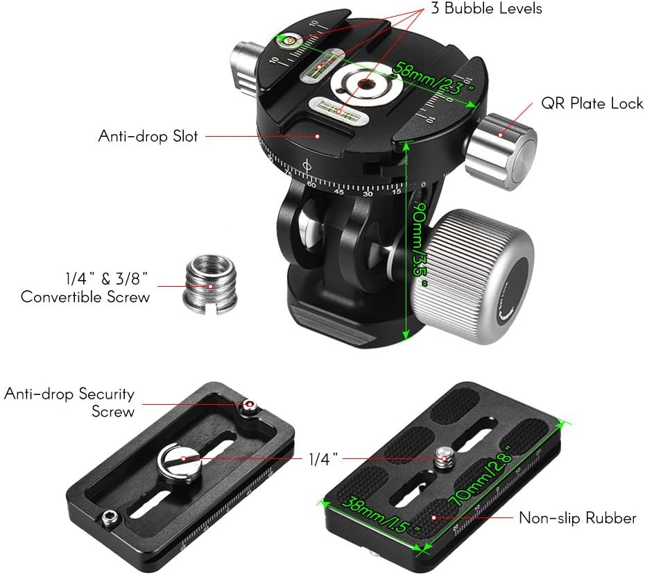 Andoer Stativ Kugelkopf Doppelter Panorama Kopf Vogelbeobachtung Fotografie Kopf mit Quick Release P
