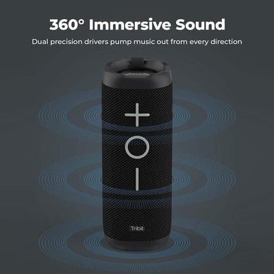 Tribit StormBox Bluetooth Lautsprecher, 24W Tragbarer Lautsprecher mit 360° Surround-Sound, Erweiter