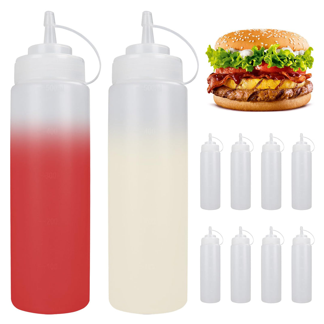 10 Stück Squeeze Flasche 500 ml/16 oz, Plastik Quetschflasche mit Kappen BPA Frei Saucenflasche für