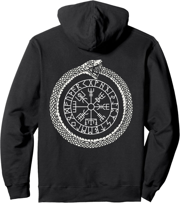 Mystischer Ouroboros Altes Wikingersymbol Vegvisir (on back) Pullover Hoodie