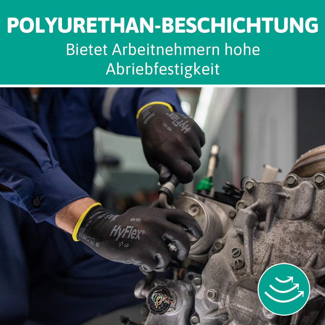 Ansell HyFlex 48-101 Dünne Arbeitshandschuhe mit PU Beschichtung, Leichte Schutzhandschuhe für Präzi