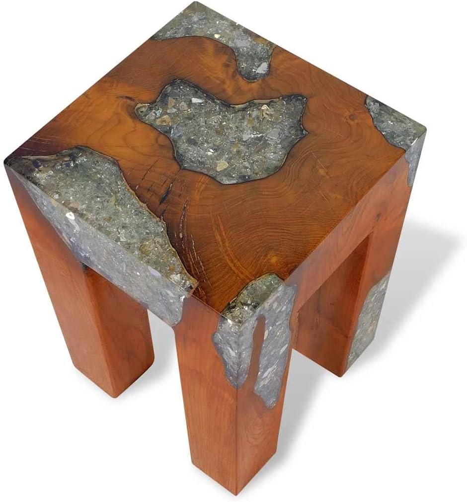 vidaXL Teak Massivholz Sitzhocker Fusshocker Hocker Beistelltisch Harz 30x30x40cm