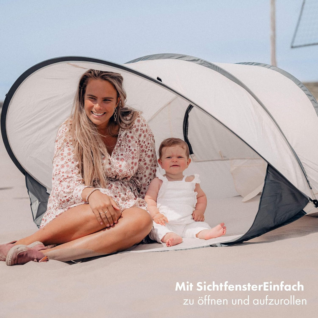 Deryan Strandmuschel Pop Up Strandzelt XXL - Strandzelt für Erwachsen, Kinder und Baby - 2-4 Persone