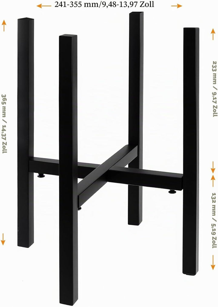 Schwarz Blumenständer Metall Verstellbar, 36cm Hoch Pflanzenständer aus Eisen, Blumenhocker Verstell