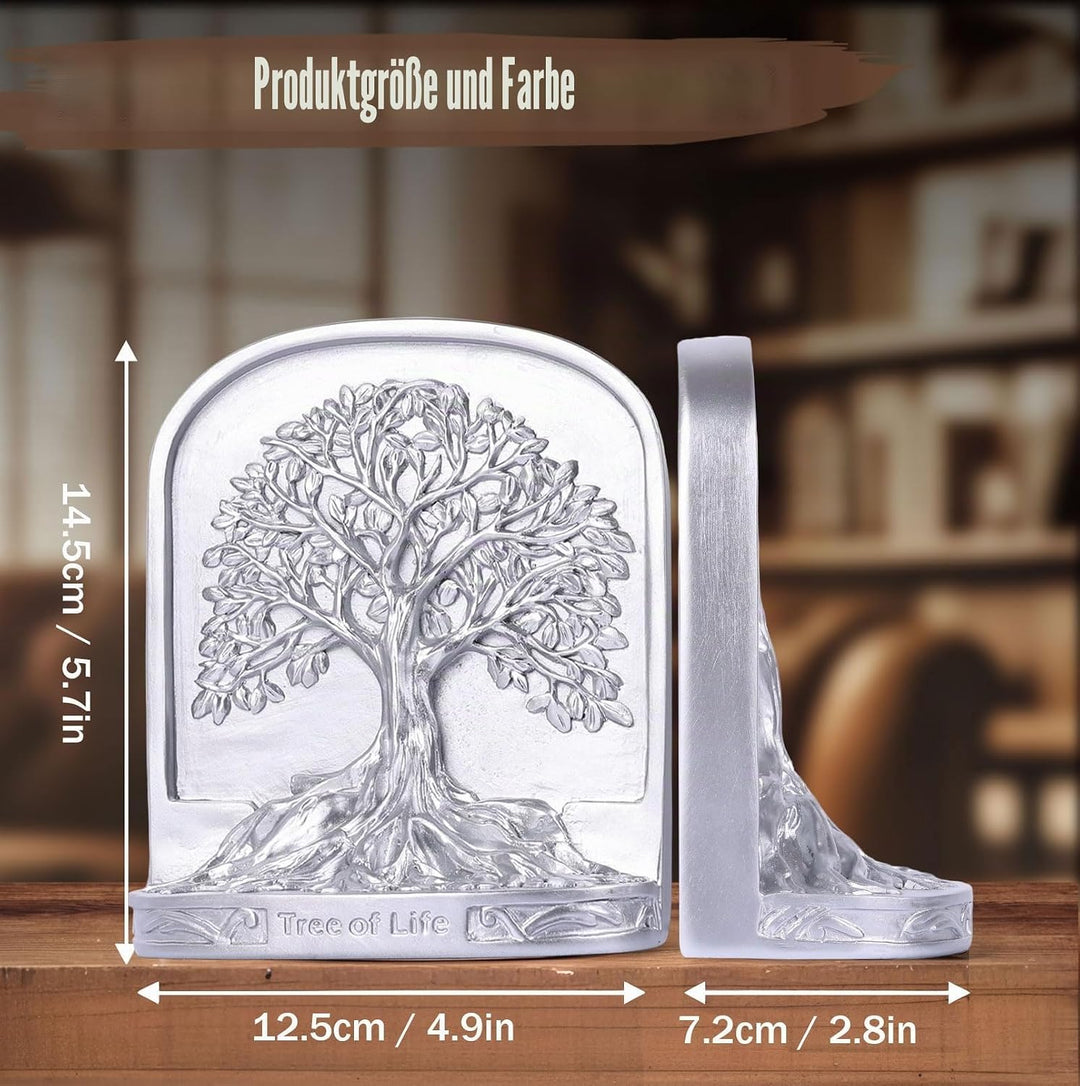 Buchstützen-Set, Baum des Lebens, Antik-Bronze, 2 dekorative Buchstützen für Regale oder Bücherregal
