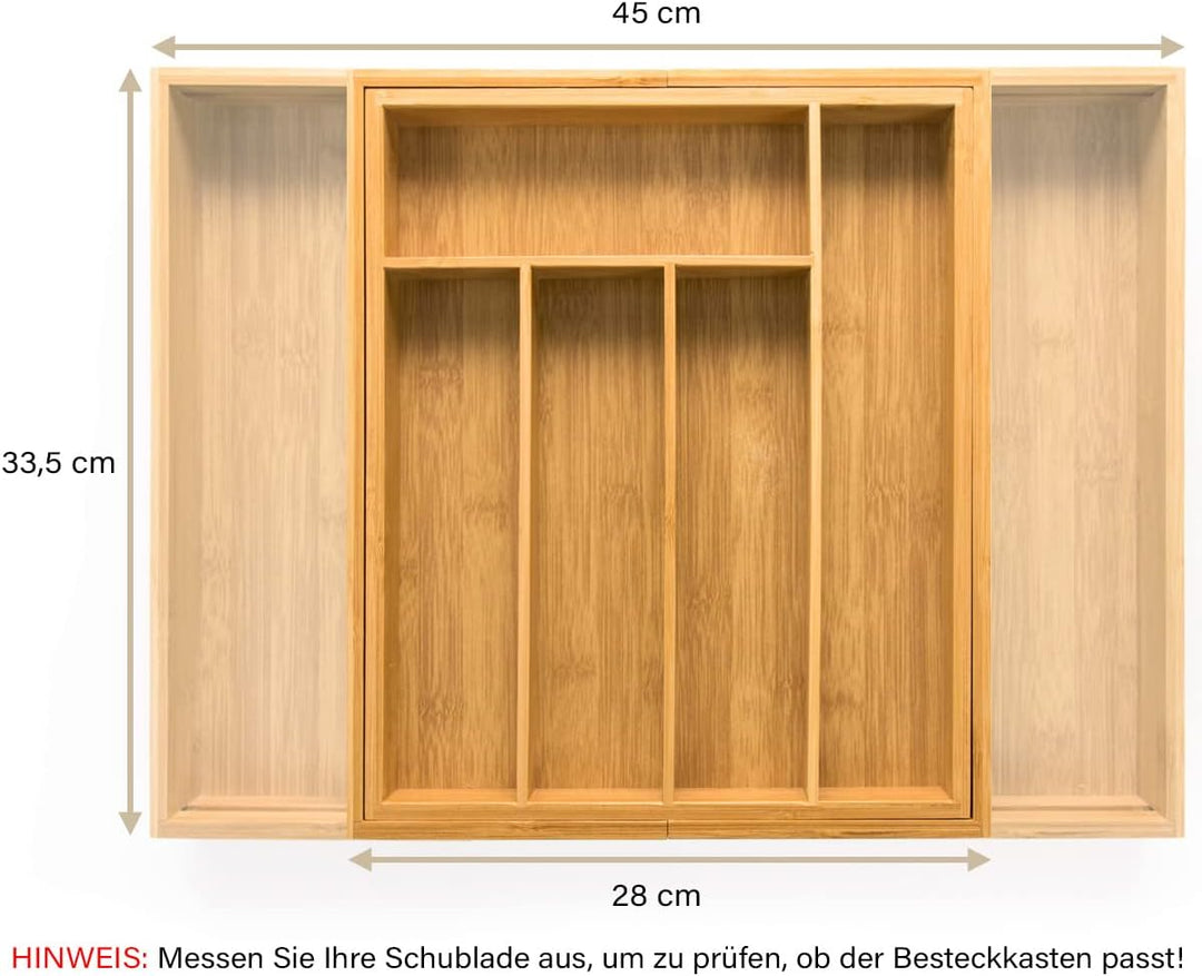 budu Besteckkasten #33,5 (Tiefe 33,5cm) aus Bambus - Schubladen Ordnungssystem für die Küche - Beste