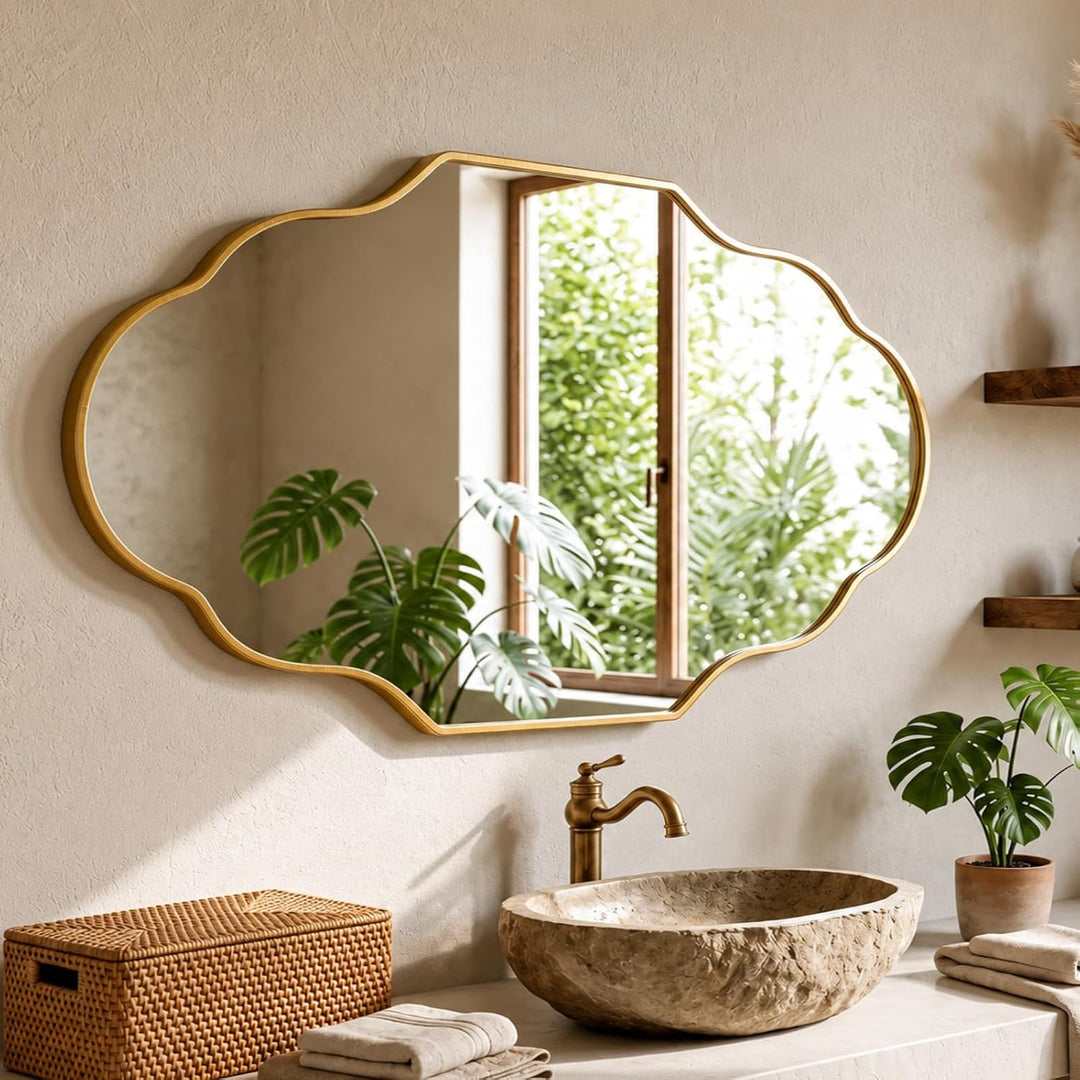 Clevich Spiegel Asymmetrisch 66x116cm Rahmen Alu, HD Glas Wandspiegel, Moderner Dekor-Spiegel, Schla