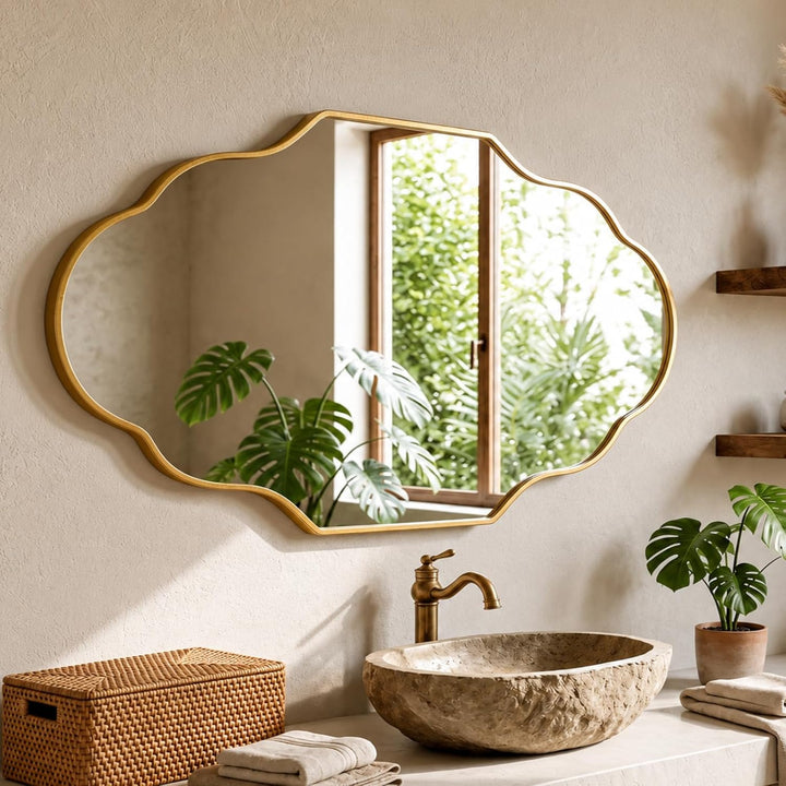 Clevich Spiegel Asymmetrisch 66x116cm Rahmen Alu, HD Glas Wandspiegel, Moderner Dekor-Spiegel, Schla