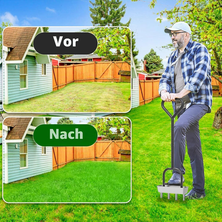 Dolibest Rasenlüfter Aerifizierer, Verbessert Manuell Rasen Belüfter 4 Hohlspoon Rasengabel Gardena