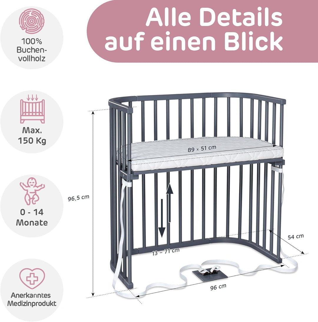 babybay Boxspring Beistellbett aus massivem Buchenholz / kompakt & verwandelbar / Kinderbett Höhe st