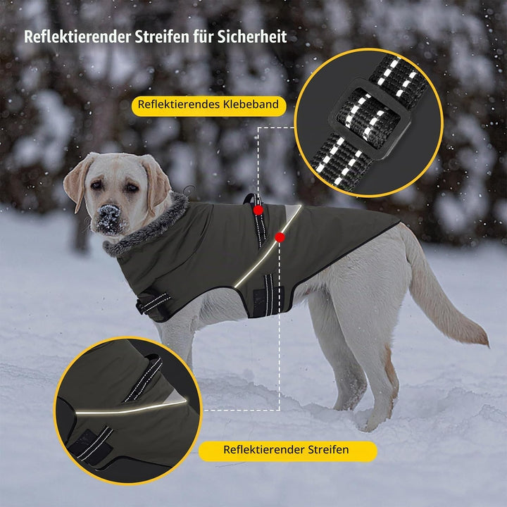 LIANZIMAU Wasserdichter Hundemantel mit Geschirr Wintermantel Hundepullover Fleece Reflektierende Hu