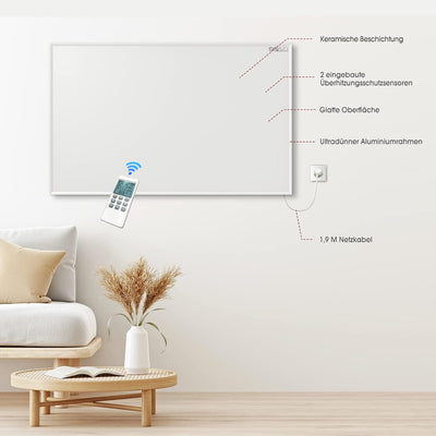 byecold Infrarotheizung mit Thermostat 900 Watt - Infrarot Wandheizung - Elektroheizung - Heizplatte