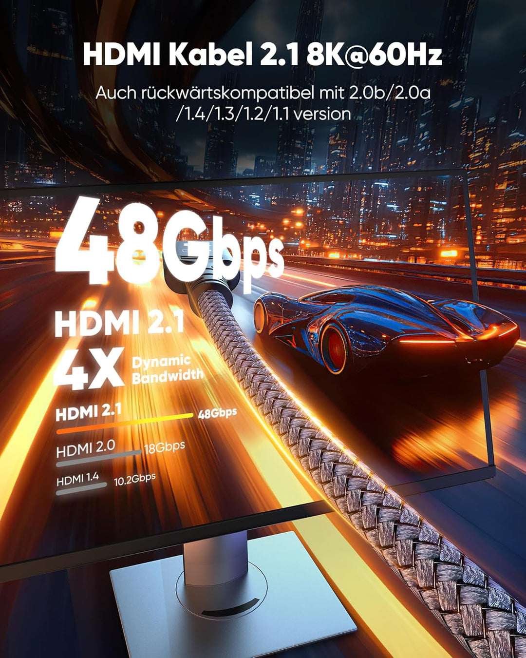 SNOWKIDS HDMI 2.1 Kabel 15M 8K, 2.1 48Gbps Highspeed 8K@60Hz HDMI Kabel 4K@120Hz 7680P DTS: X, HDCP