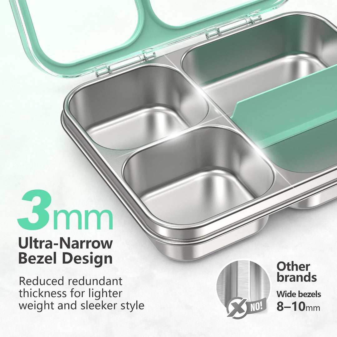 VITONIS Edelstahl Brotdose Lunchbox mit 3 Fächern mit Tritan-Deckel, 1000ml Metall Bento Lunch Box K