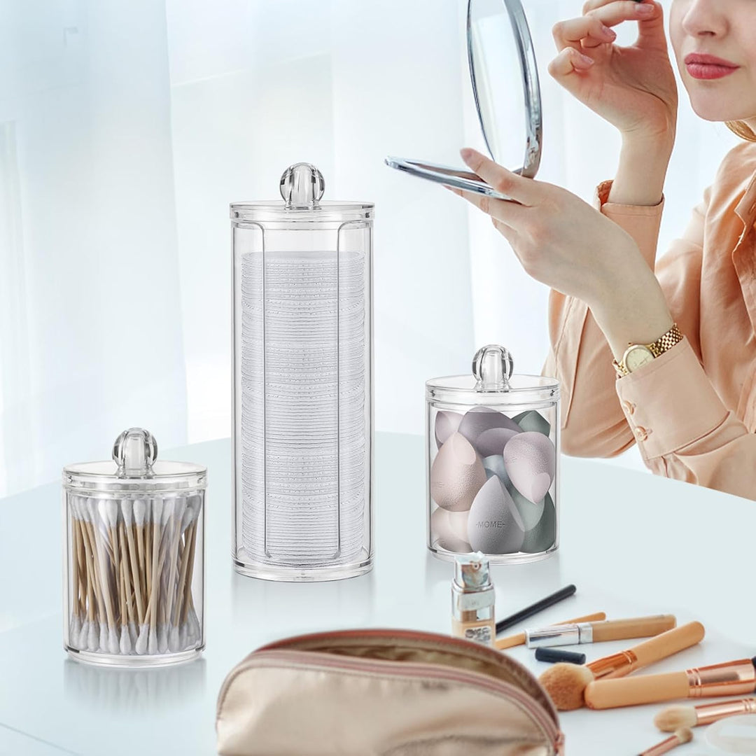 3 Stk Wattepadspender，Schminktisch Zubehör，Bathroom Organizer，Wattepads Aufbewahrung mit Deckel，Watt