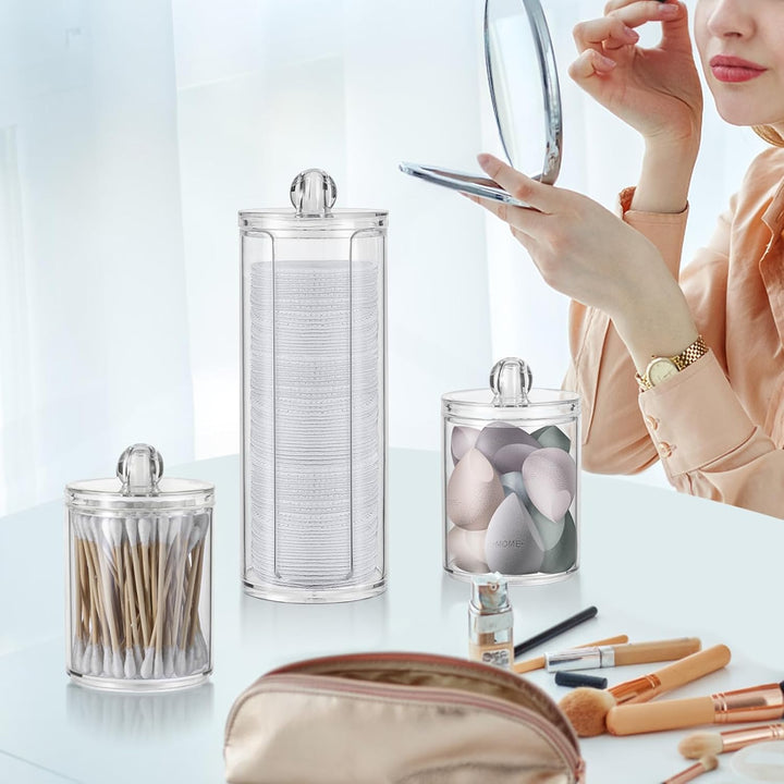 3 Stk Wattepadspender，Schminktisch Zubehör，Bathroom Organizer，Wattepads Aufbewahrung mit Deckel，Watt