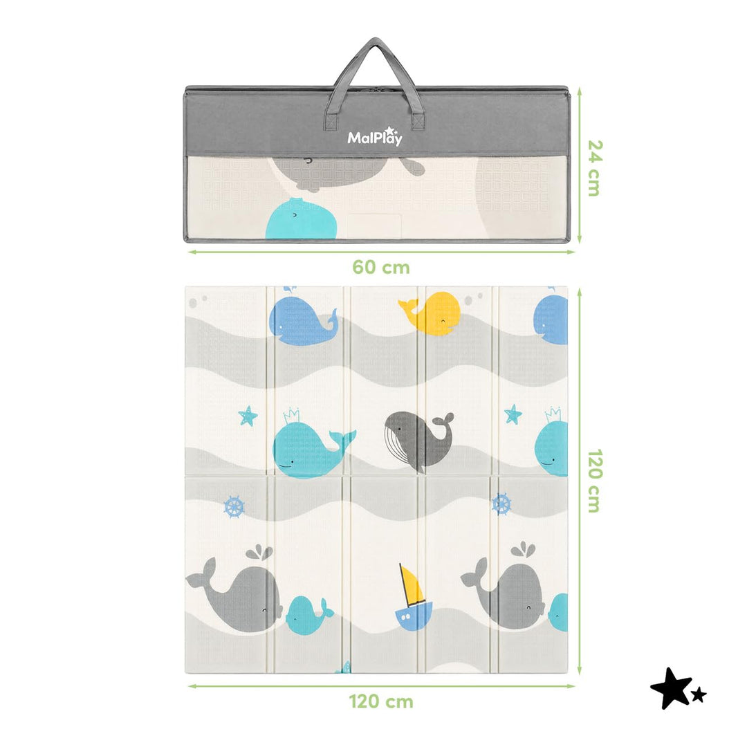 MalPlay Krabbelmatte Baby Doppelseitig 120x120 cm, faltbare Spielmatte XPE, Gepolsterte Krabbeldecke