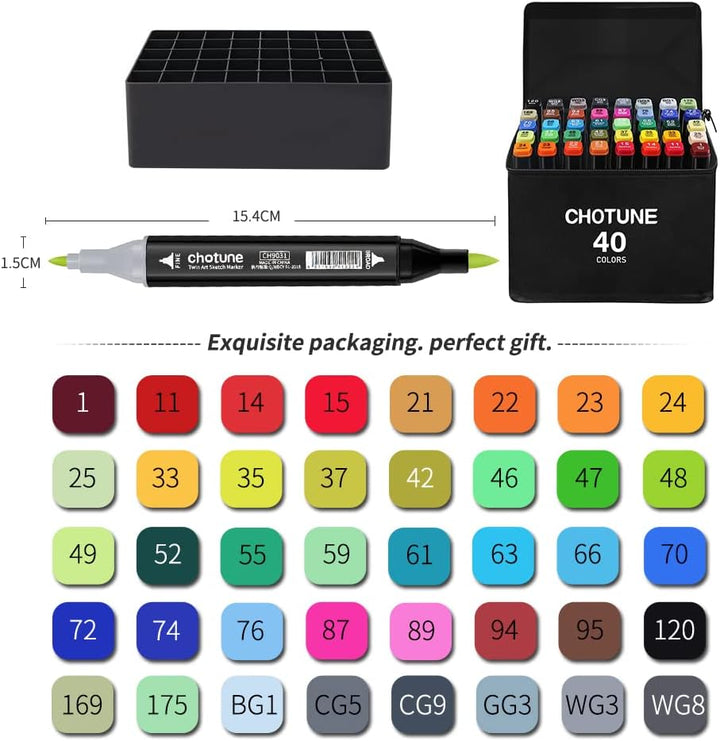 CHOTUNE 40 Farben Marker Set, 2023 Neueste Permanenter Marker, Einzigartiges Doppelkopf-Design, Ausg