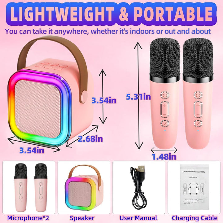 Karaoke Maschine für Kinder mit 2 Bluetooth Mikrofonen,Tragbare Kinder Karaoke-Lautsprecher,Mini Blu