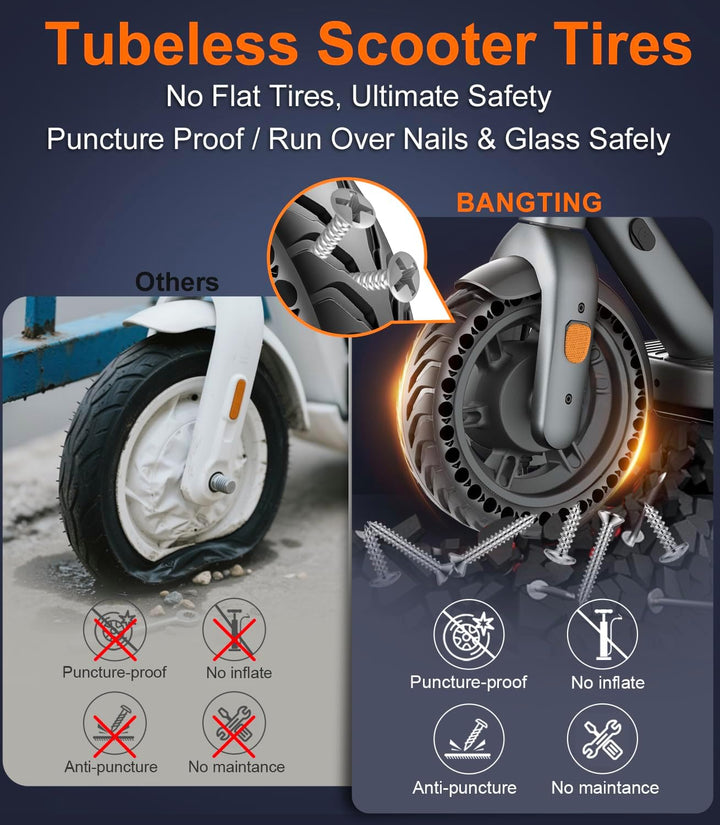 BANGTING 2PCS 8.5x2 E Scooter Reifen, 50/75-6.1 Vollgummireifen | 8 1/2 x2 Pannensicherer Ersatzreif