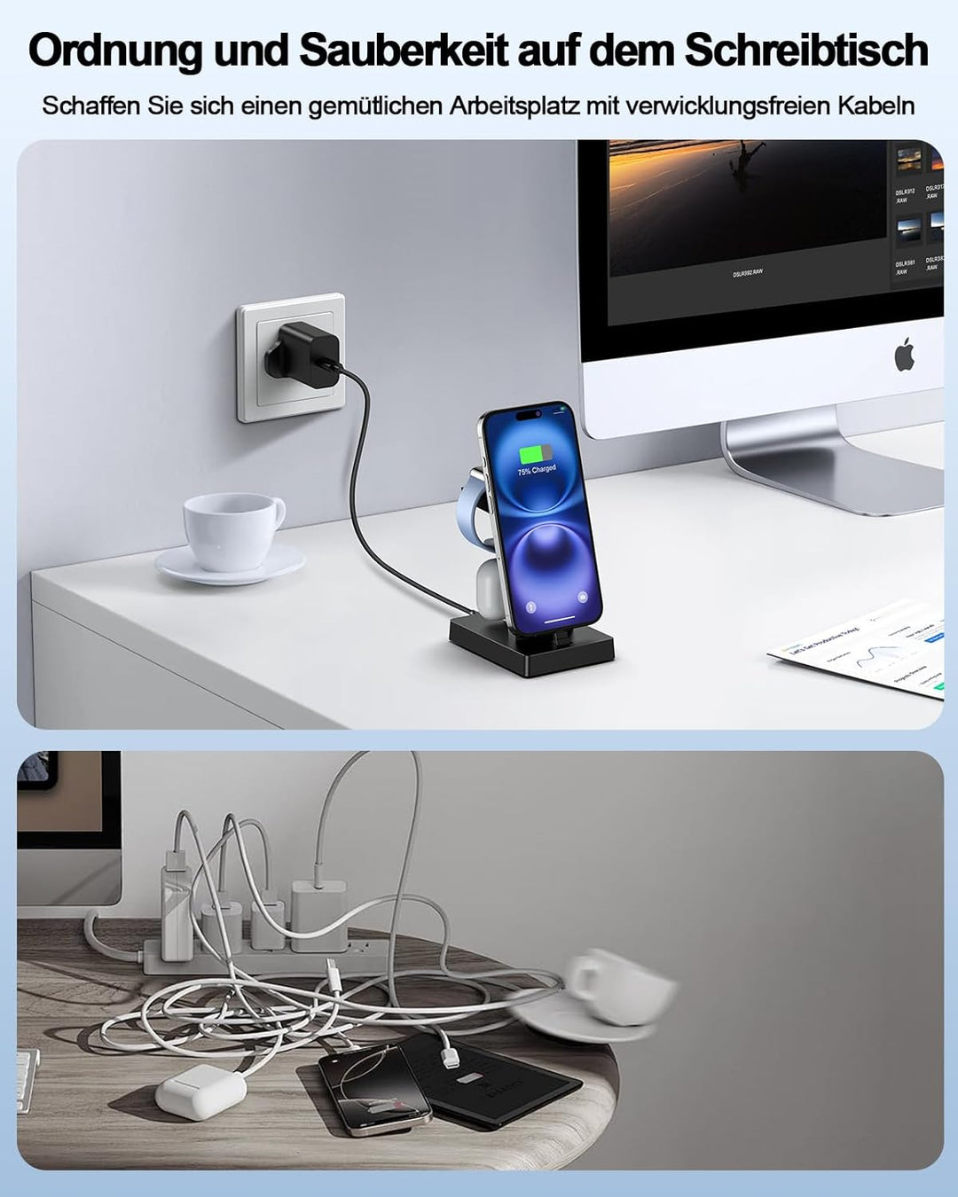 Ladestation für mehrere Geräte – ADADPU 30W USB C Schnellladestation,3 in 1 Kabelloser Ladeständer f