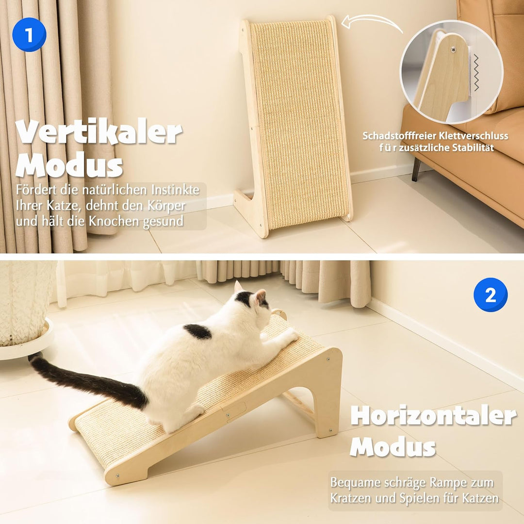 PETKARAY L-förmiges Dual-Use Sisal Kratzbrett für Katzen, 64 cm Hohe Kratzsäule aus Natürlichem Sisa