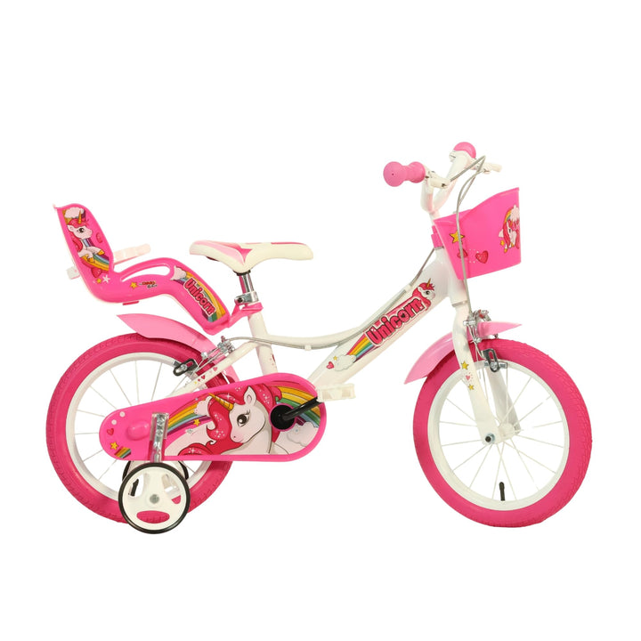 Dino Bikes 164R-UN Kinderfahrrad Einhorn, 16 Zoll Fahrrad mit Stützrädern, Schutzblech, Kettenschutz