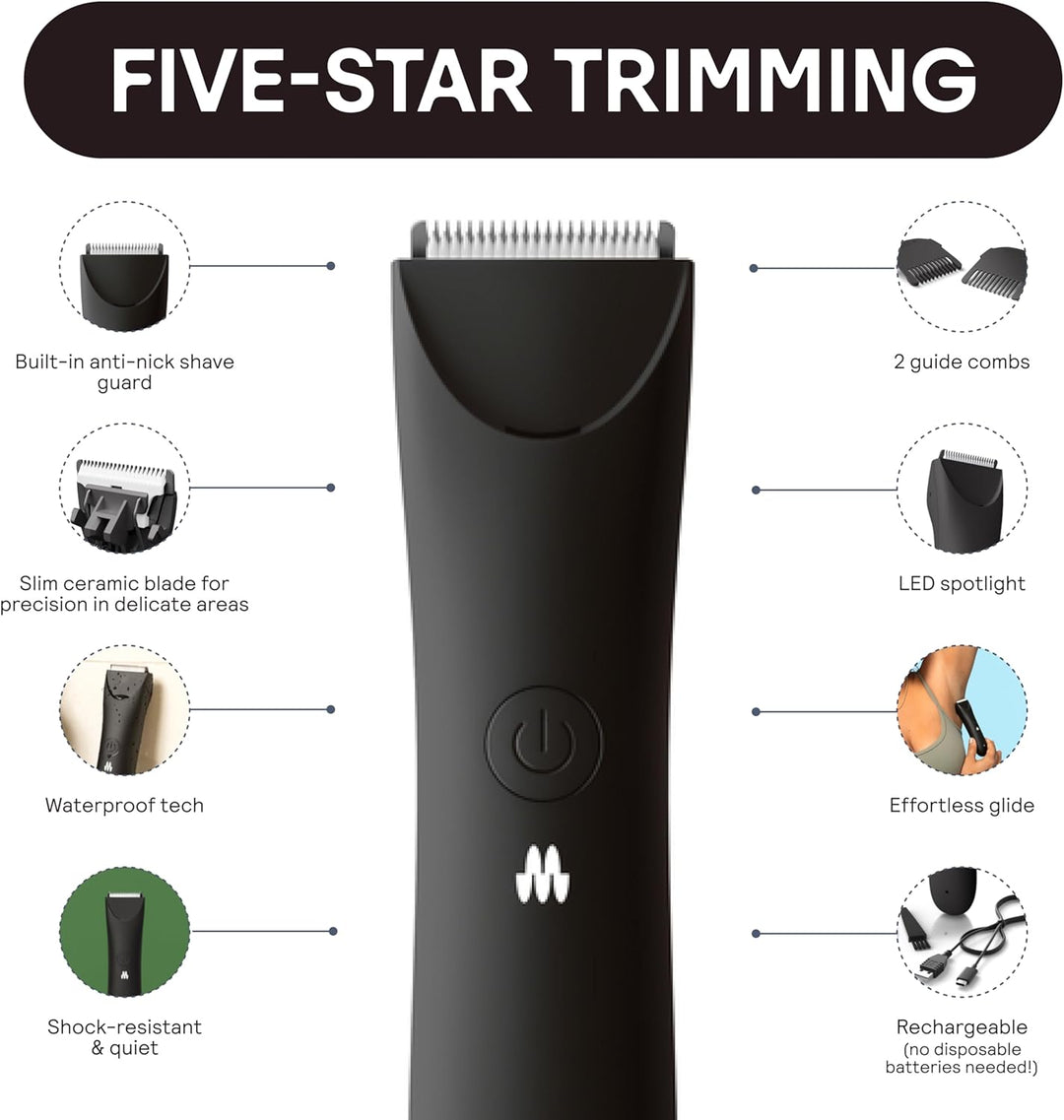 MERIDIAN Schlanker Trimmer, Scham- & Körperhaartrimmer, Bikini-Haarentfernung, Keine Kerben, Rasierv