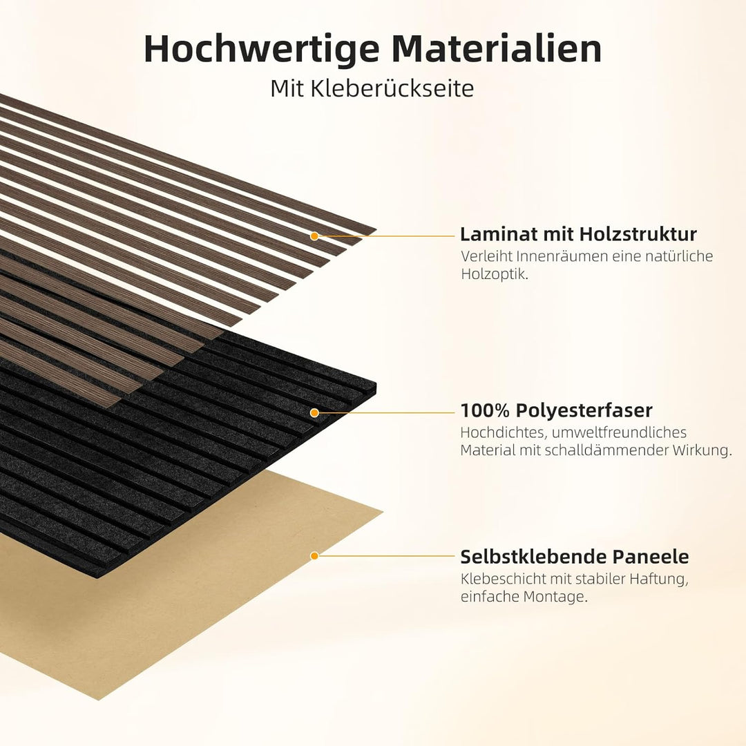 JAMELO Akustikpaneele Holz, 4 Stück 120 x 60cm - 2,88m² Wandpaneele Holz 120cm*60cm*2cm Dunkles Waln
