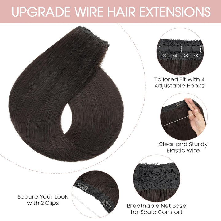 Extensions Echthaar mit transparenter Schnur, Silk-co Wire in Extensions Naturschwarz 55g, Secrets H