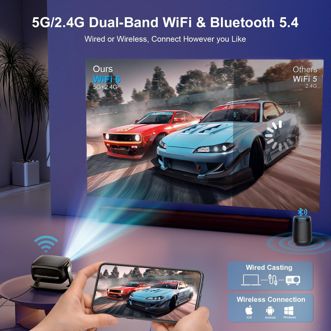 Smart Projector 4K Beamer für Heimkino mit Android 14.0, 30000 Lumen, Autofokus & Trapezkorrektur, B