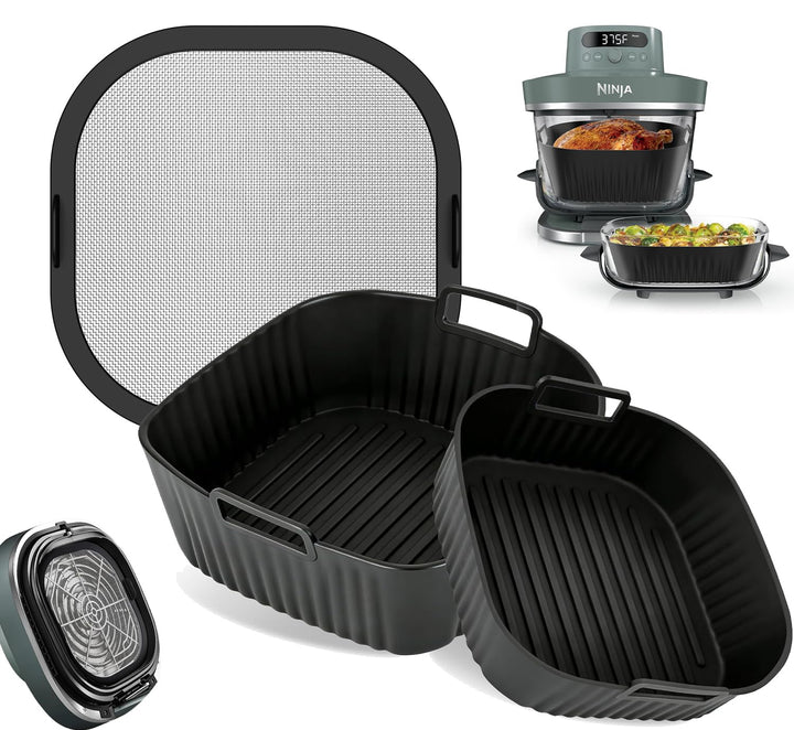 3 Stück Airfryer Silikon Zubehör für Ninja Crispi Pro AS101 Spritzschutzgitter + Silikonauskleidung