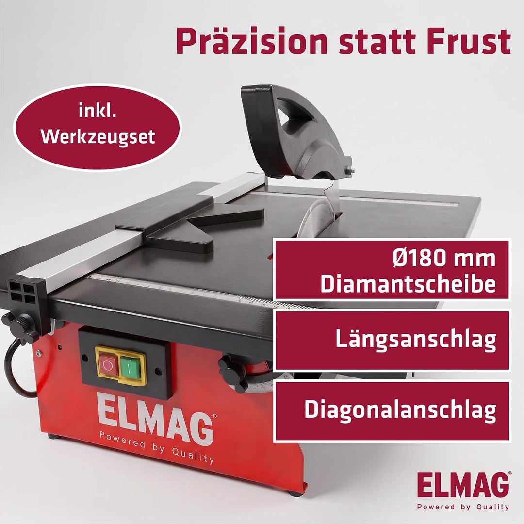 ELMAG Fliesenschneidmaschine KING 180 | Diamantscheibe Ø180 mm | 0–45° Gehrung | Nassschnitt | 0,6 k