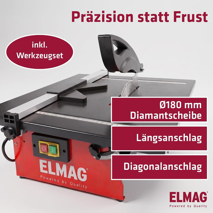 ELMAG Fliesenschneidmaschine KING 180 | Diamantscheibe Ø180 mm | 0–45° Gehrung | Nassschnitt | 0,6 k