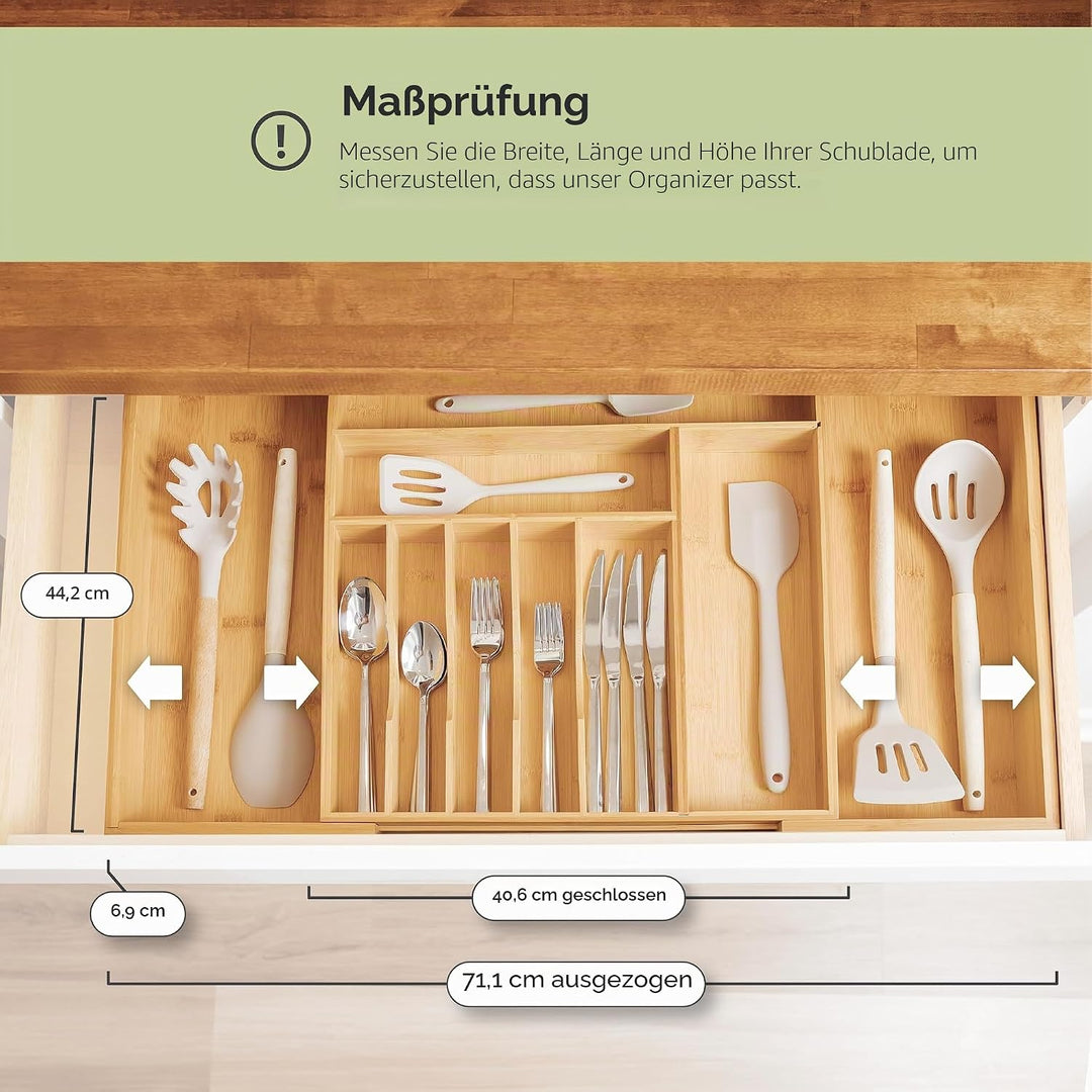 KitchenEdge Besteckkasten und Utensilien-Organizer für Küchenschublade, erweiterbar auf 71 cm Breite