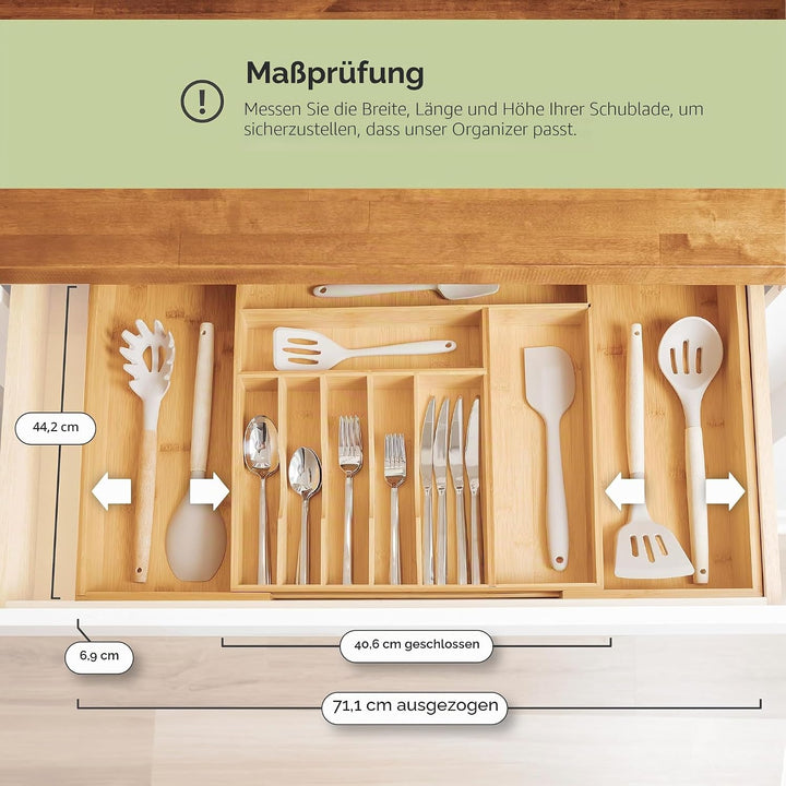 KitchenEdge Besteckkasten und Utensilien-Organizer für Küchenschublade, erweiterbar auf 71 cm Breite