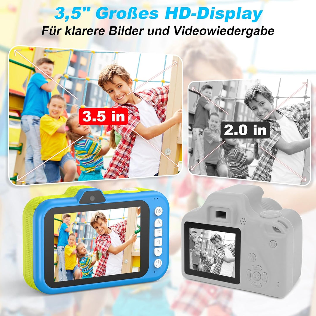 Kinderkamera, 3,5" Grosses Display |360°Rotierendes Zoomobjektiv | Kinder Kamera mit Selfies | LED-B
