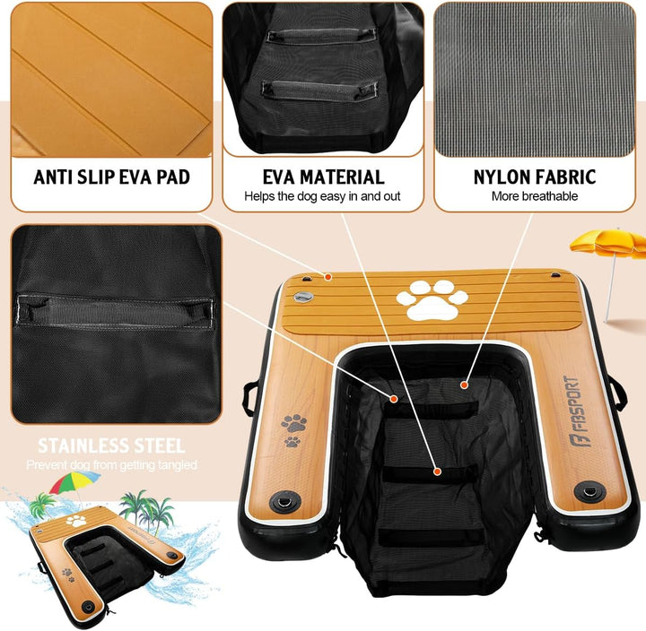 FBSPORT Hunderampe Aufblasbare Hunde Wasserrampe, Hundeboot Rampe Schwimmende Dock Leiter für Pool,