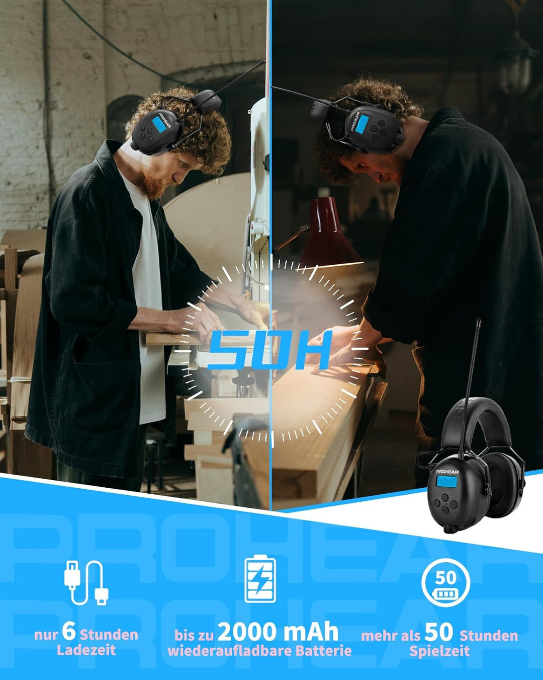 PROHEAR 033A (Upgraded) Gehörschutz mit Radio DAB +/Bluetooth/FM, Kopfhörer mit Radio mit Eingebaute