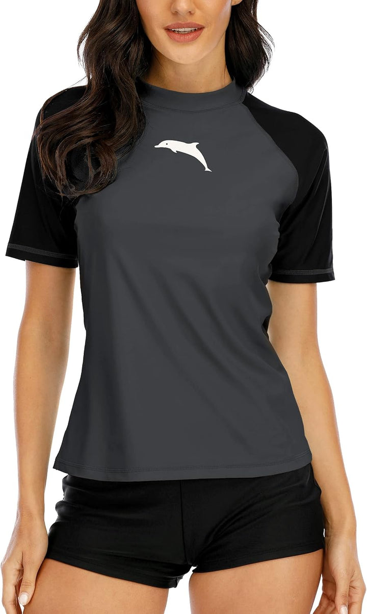 Halcurt UV Shirt Damen Kurzarm Rash Guard UPF 50+ Schwimmshirt Schnell Trocknender Badeshirt M-XXL M