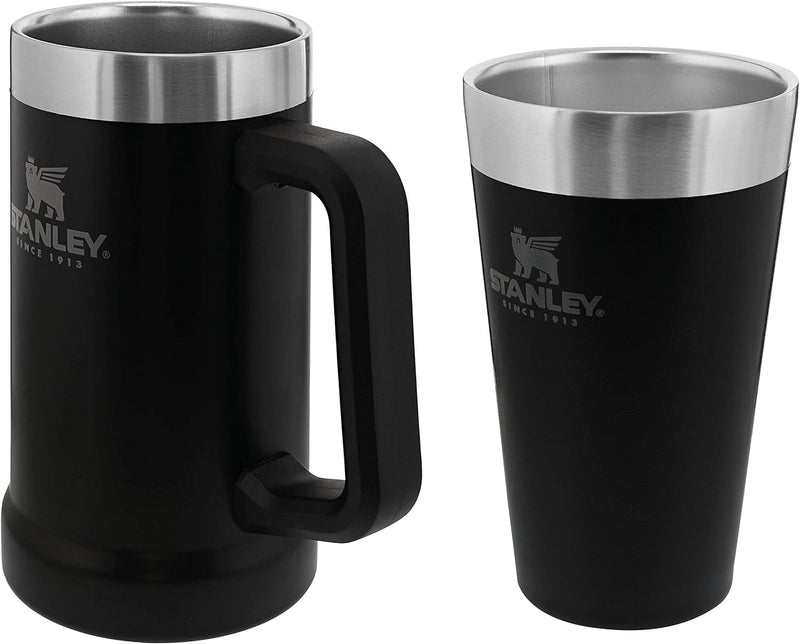 Stanley Adventure Vacuum Stein 709 ml / 24oz Matte Black – Beer Stein mit Henkel für 7 Stunden kalt