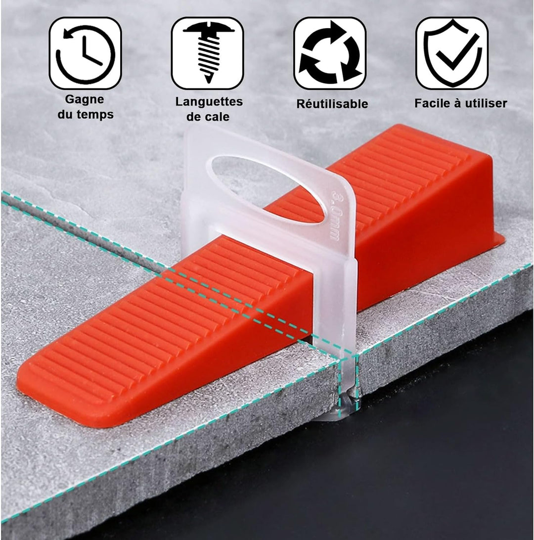 MIVIDE Fliesen Nivelliersystem, 2mm Fugenbreite Verlegehilfe 500 Laschen + 100 Keile + 1 Fliesenverl